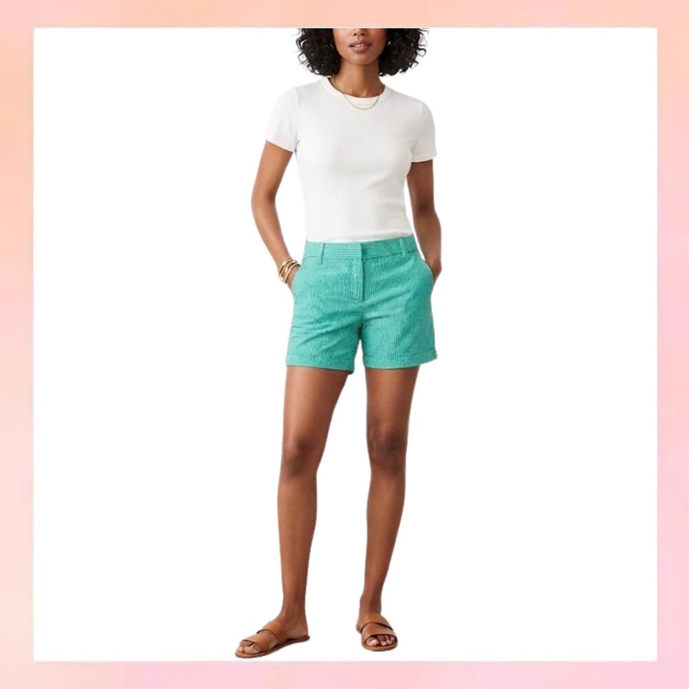 J.Crew Green Striped Seersucker Shorts Size 2